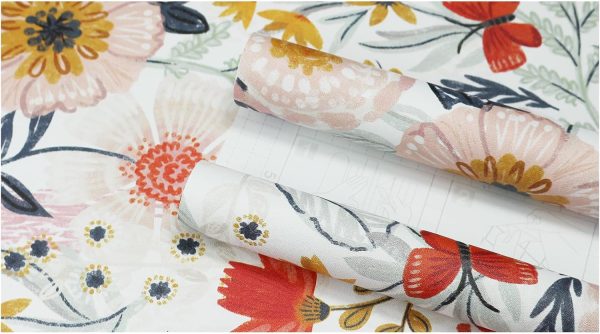HAOKHOME Boho Peel and Stick Wallpaper Floral Wall Paper Removable for Bedroom White/Pink/Orange Contact Paper 17.3in x 9.8ft - Image 9
