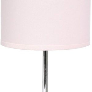 Simple Designs LT2007-BPK Chrome Mini Basic Table Lamp with Fabric Shade, Blush Pink
