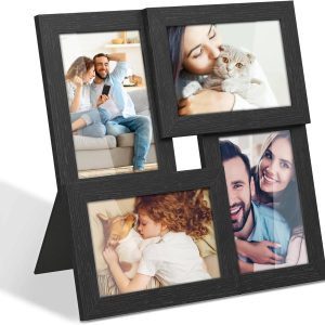 SONGMICS 4x6 Collage Picture Frames, Family Photo Collage Frame Set of 4 for Wall Decor, Glass Front, Wall Hanging or Tabletop, Ink Black URPF25BK