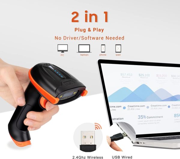 Tera Barcode Scanner Wireless 1D Laser Cordless Barcode Reader with Battery Level Indicator, Versatile 2 in 1 2.4Ghz Wireless and USB 2.0 Wired - Image 5